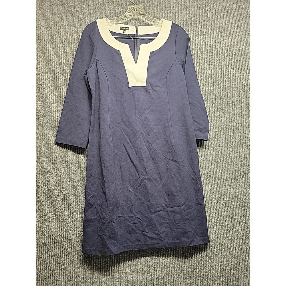 NWOT Talbots Blue Long Sleeve V-Neck Straight Classic Shift Dress Women Sz 4